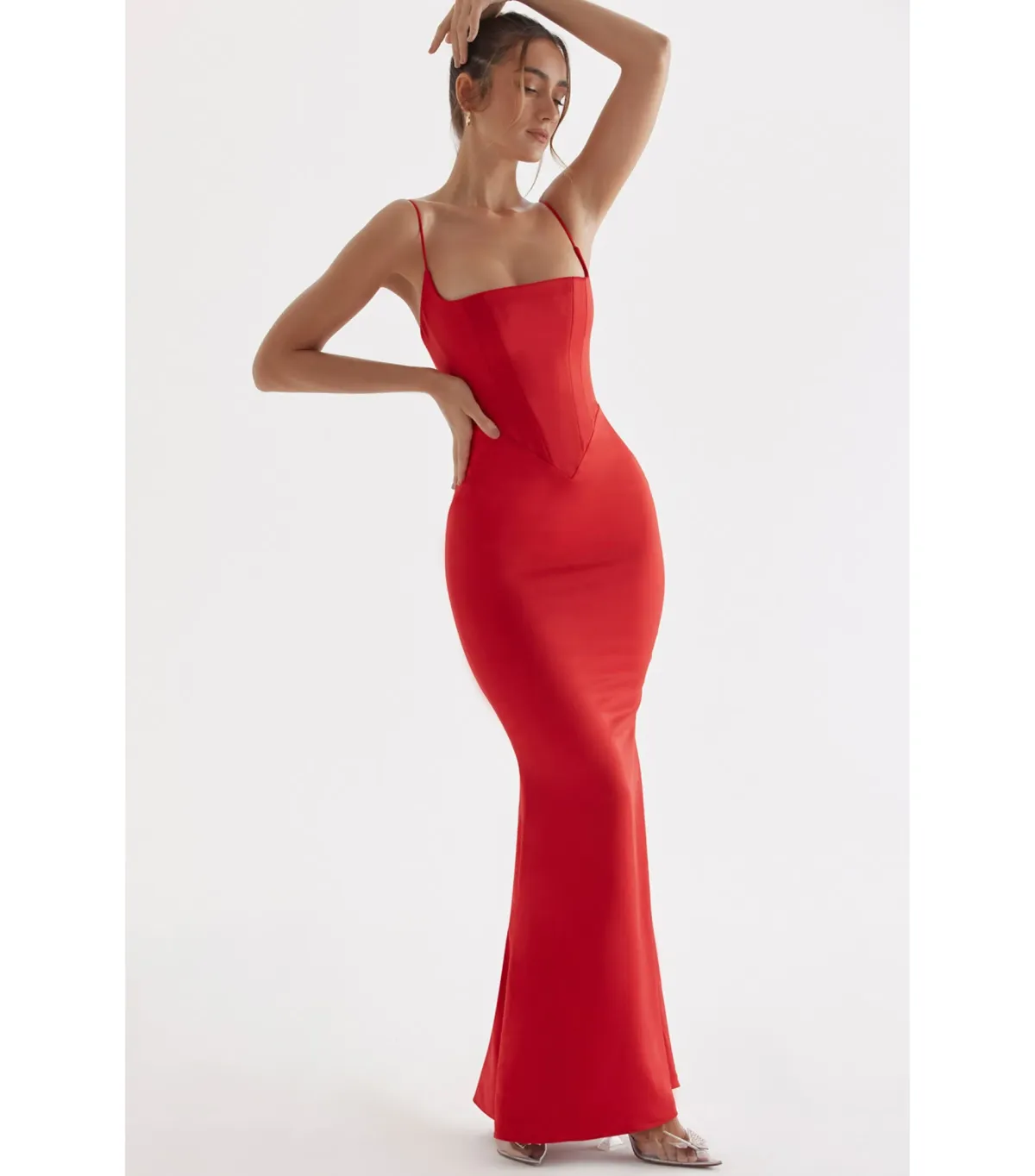 House of CB Olivette Satin Corset Maxi Dress Red Rose Size AU 8 - Image 3