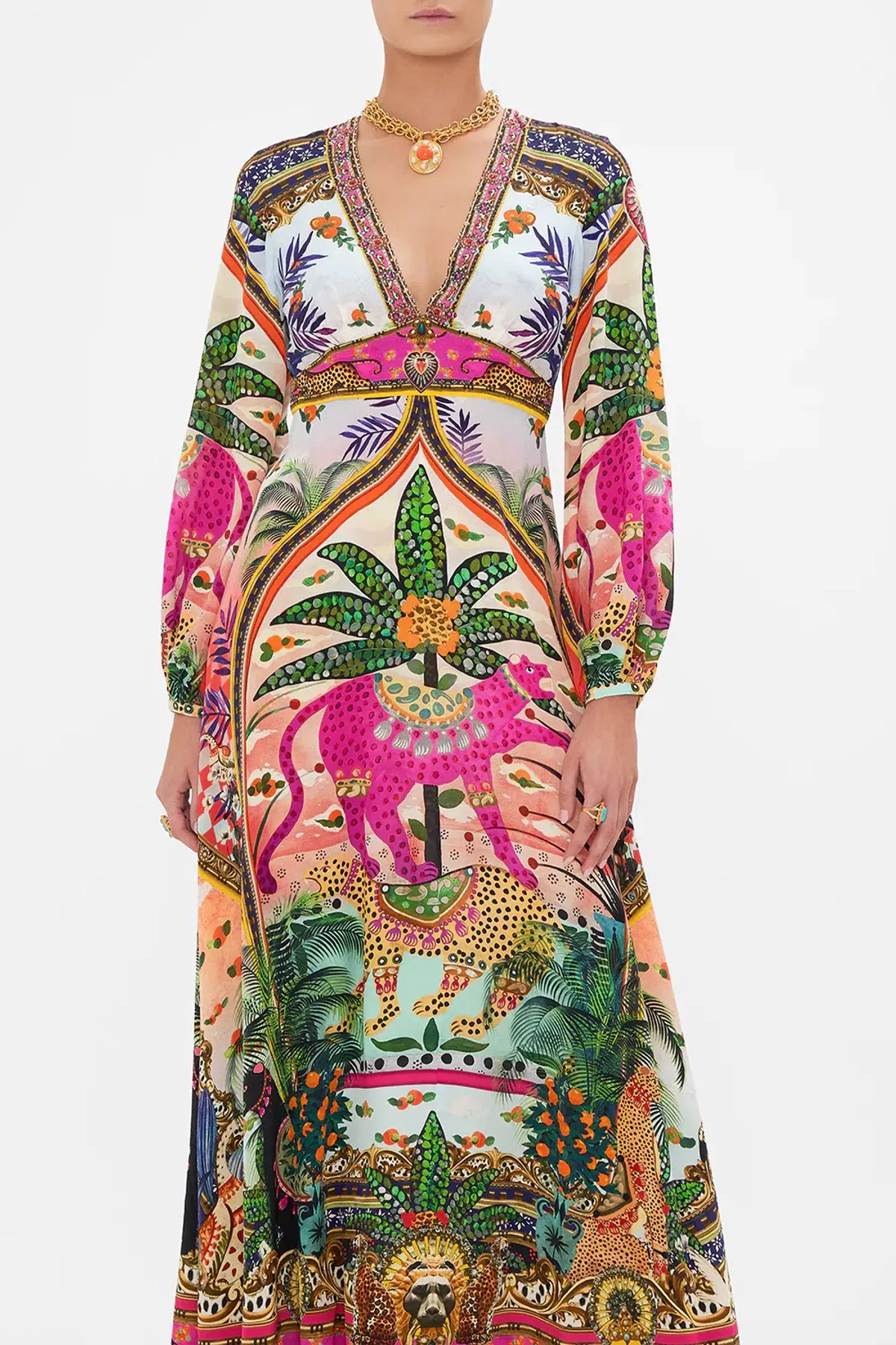 Camilla Alessandros Atlantis Printed Lantern Sleeve Dress Multi Size 14 - Image 4