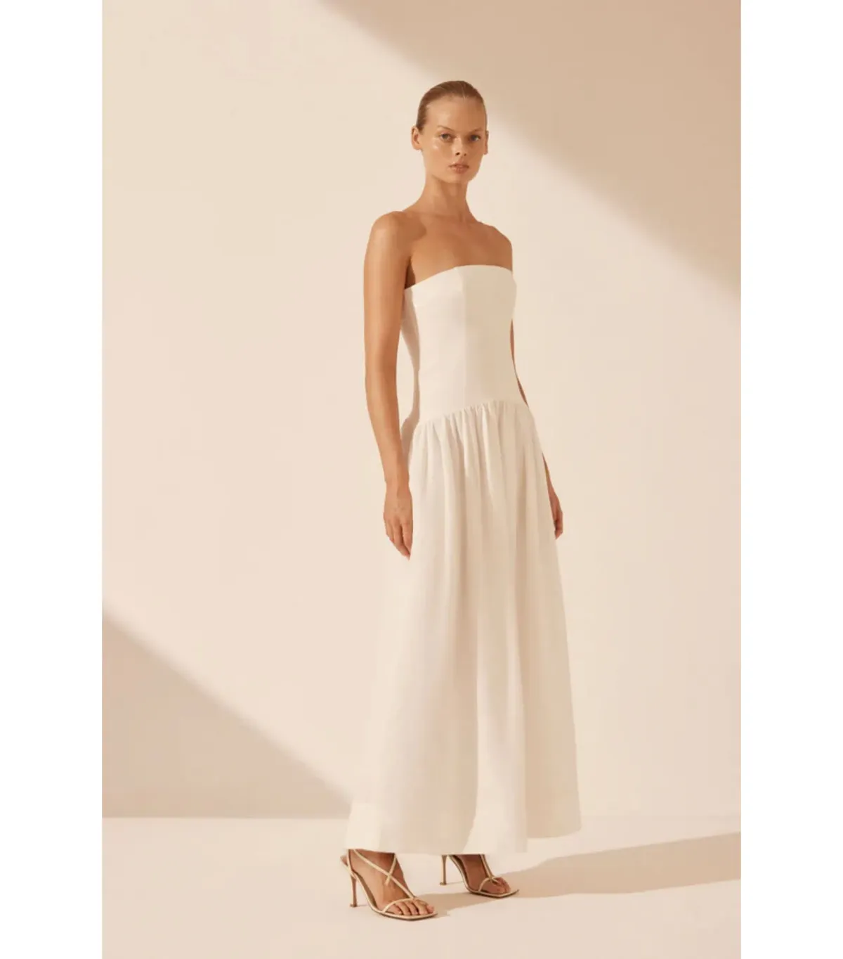 Shona Joy Blanc Linen Strapless Panelled Maxi Dress White Size AU 10 - Image 2