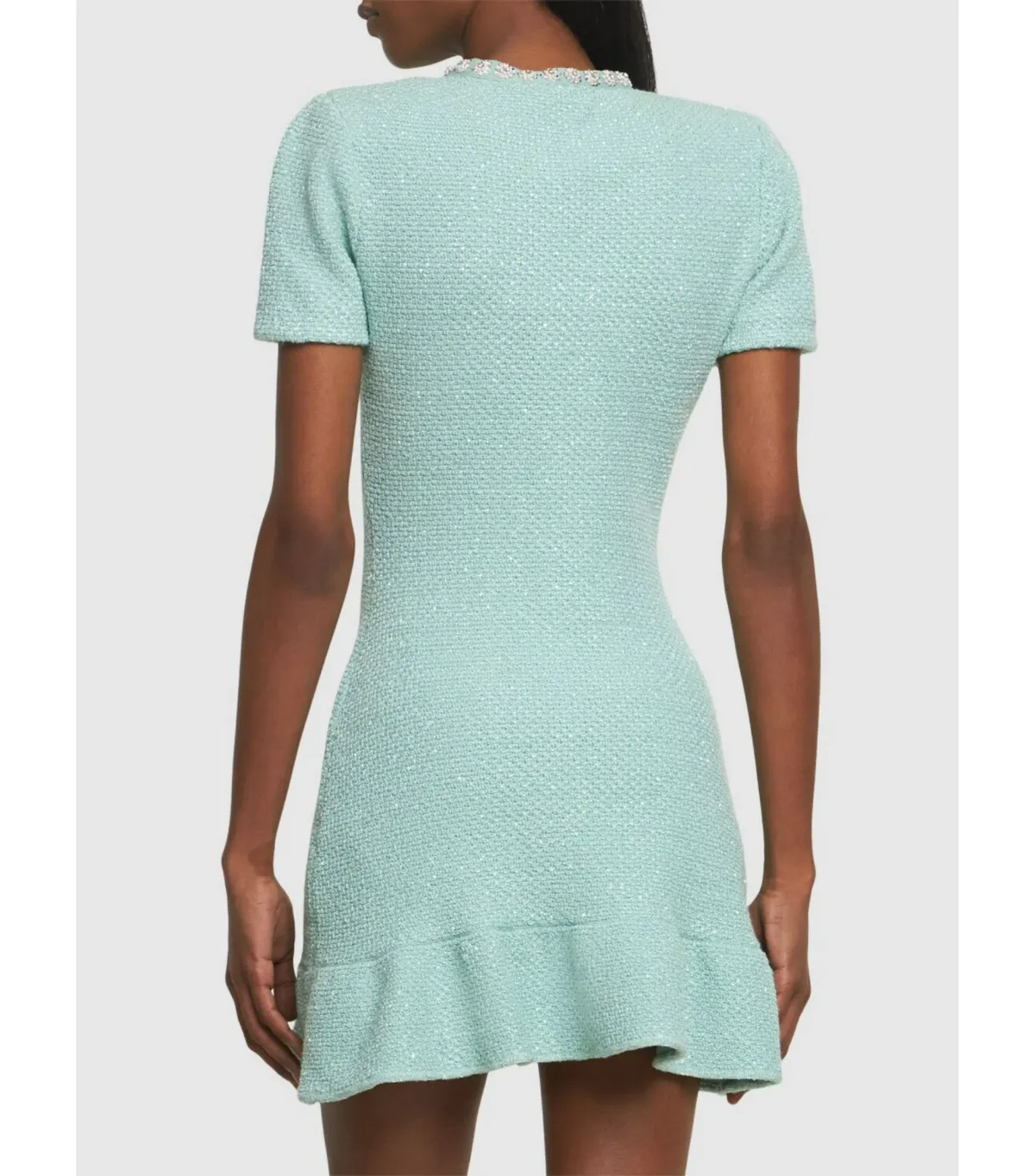 Self Portrait Tweed Embellished Mini Dress Green Size AU 8 - Image 2