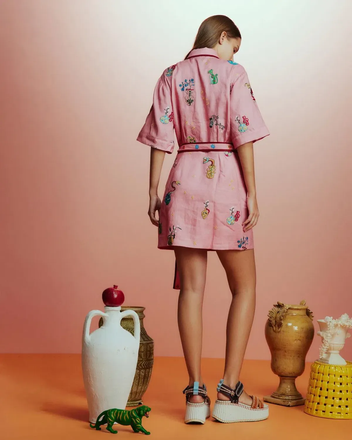 Alemais Timmy Embroidered Mini Dress Pink Size AU 16 - Image 2