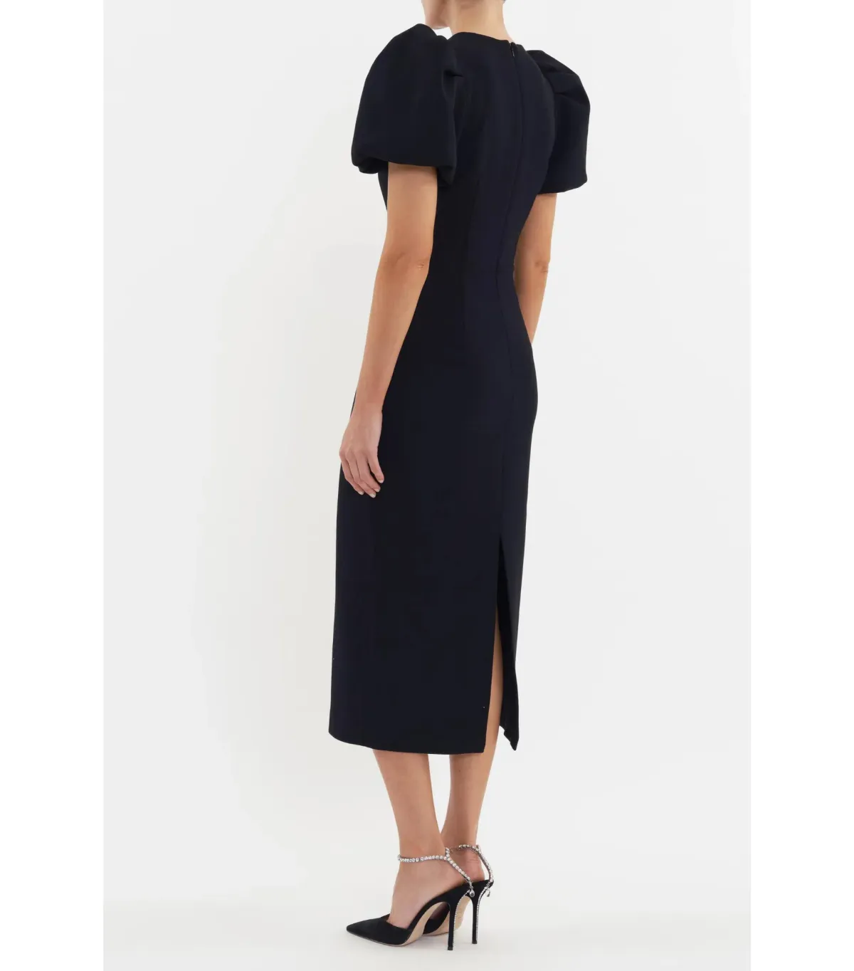 Rebecca Vallance Eliana Puff Sleeve Midi Dress Black Size AU 12 - Image 4