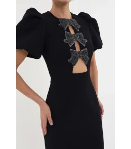 Rebecca Vallance Eliana Puff Sleeve Midi Dress Black Size AU 12  for rent on The Volte - image 3