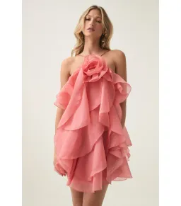 Aje Pandorea Layered Mini Dress Washed Coral Size AU 10 for rent on The Volte - image 2