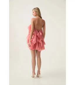 Aje Pandorea Layered Mini Dress Washed Coral Size AU 10 for rent on The Volte - image 4