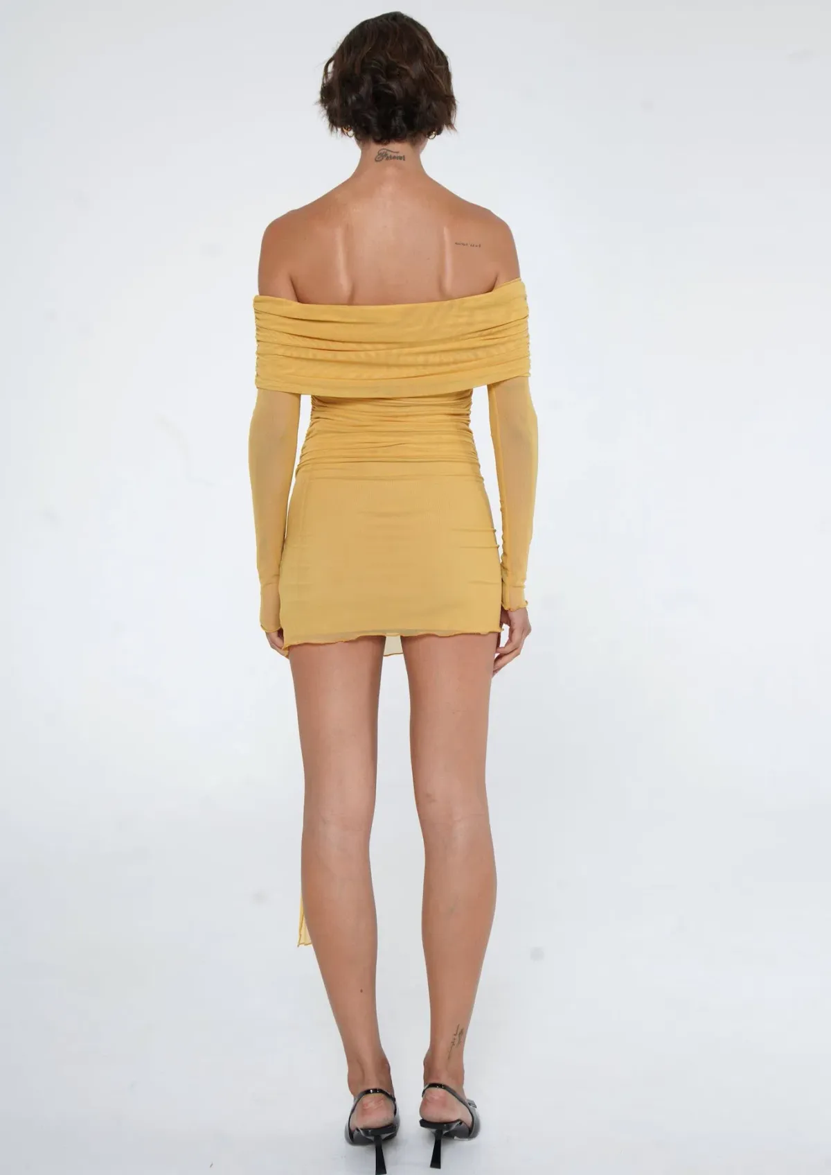 BENNI Yasmin Off Shoulder Mini Dress in Mustard Yellow Size 10 - Image 2