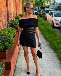 Benni Nico Off Shoulder Mini Dress in Black Size 8 for rent on The Volte - image 3