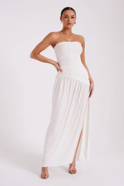 Meshki Bex Strapless Slinky Maxi Dress With Split Ivory White Size XS / AU 6 for rent on The Volte - image 1