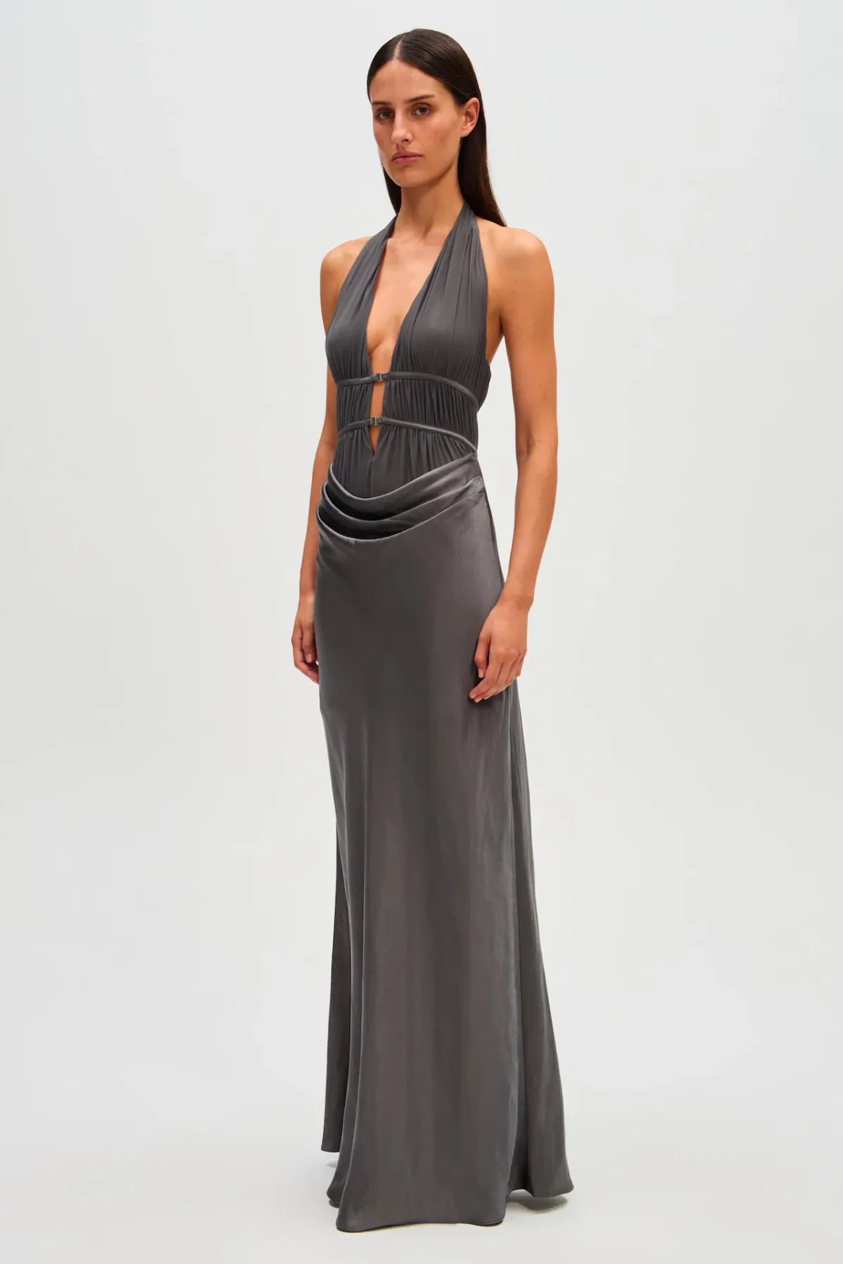 Misha Celine Satin Maxi Dress Pewter Size 8 - Image 2