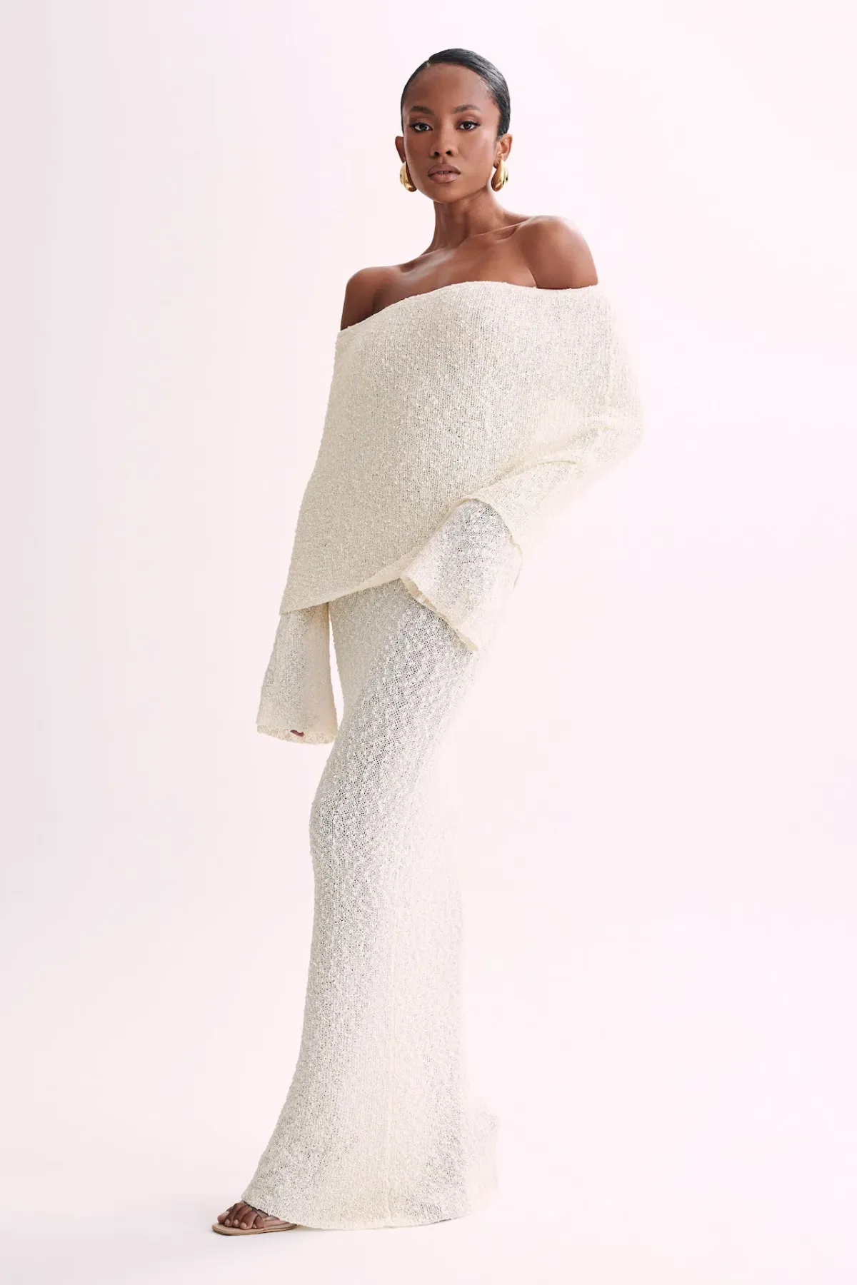 Meshki Marisol Off Shoulder Boucle Maxi Dress in Ivory Size S / AU 8 - Image 1