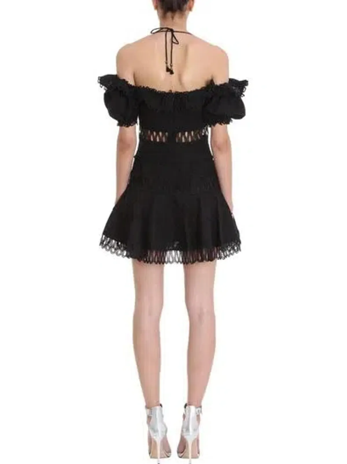 Zimmermann Melody Off Shoulder Linen And Cotton Blend Mini Dress Black Size 1 / AU 10 - Image 3