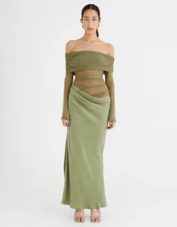 Benni Yasmin Off Shoulder Maxi Dress in Pistachio Size AU 10 for rent on The Volte - image 1