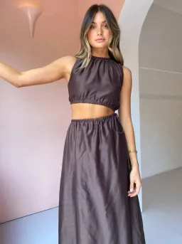 Sir the Label Anje Asymmetrical Cut Out Dress in Chocolate Size 2 / AU 10 for rent on The Volte - image 2