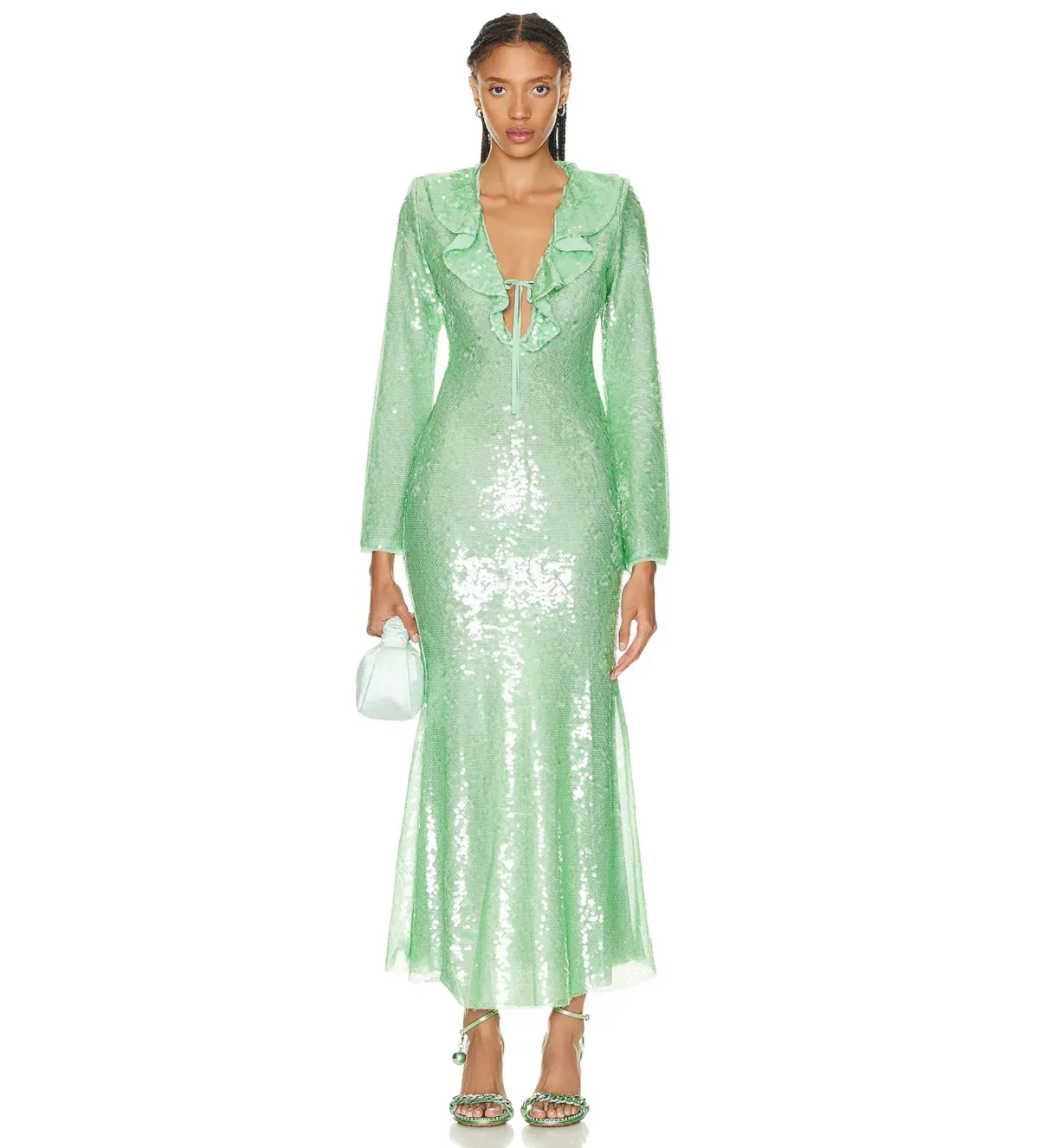 Self Portrait Sequin Midi Dress Green Size 6  - Image 1