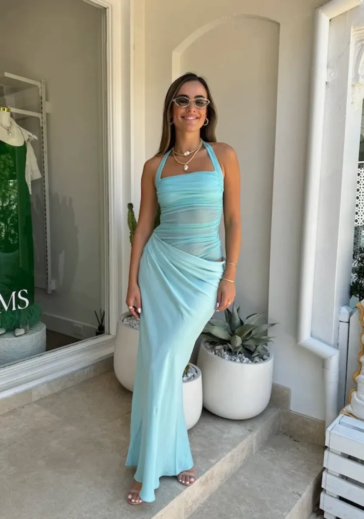 Benni Gina Halter Dress Aquamarine Size 8 - Image 1