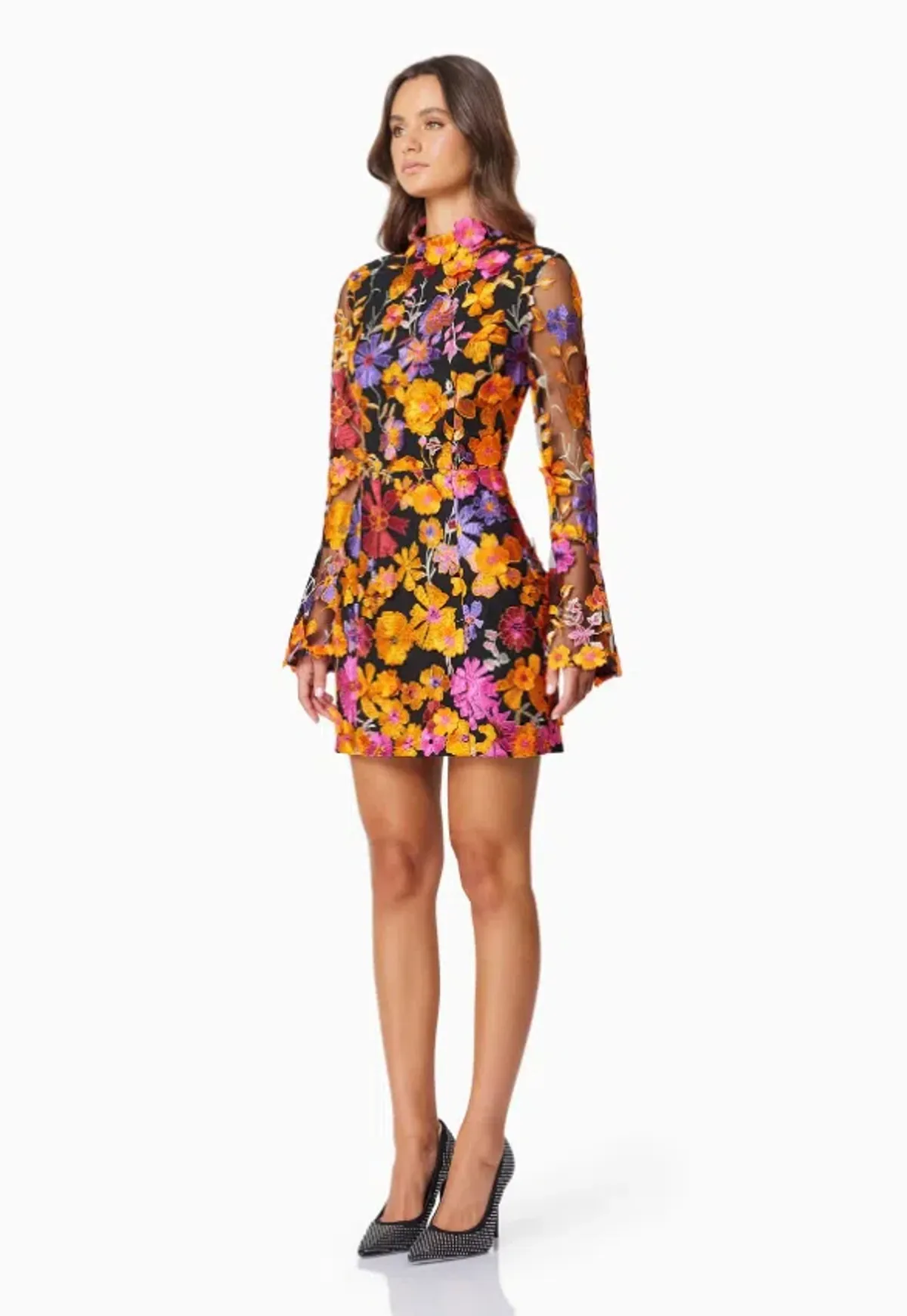 Elliatt Alessandra Floral Long Sleeve Mini Dress in Orange Multi Size  - Image 4