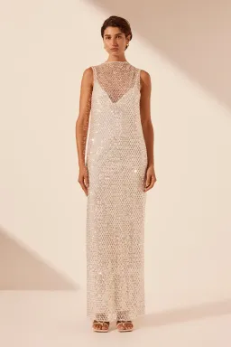 Shona Joy Asteri High Neck Sleeveless Maxi Dress Silver Size 12 for rent on The Volte - image 1