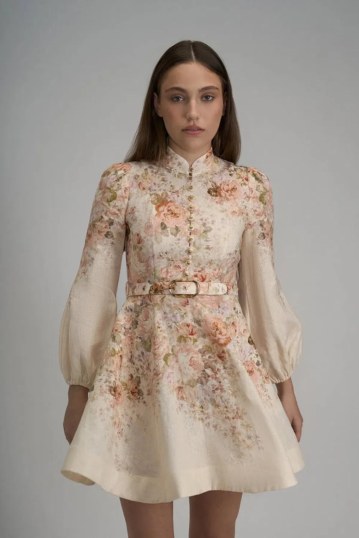 Zimmermann The Illustration Buttoned Mini Dress in Cream Rococo Floral Size 3 / AU 14 - Image 4