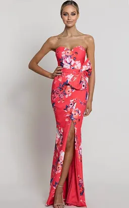 Bariano Kaiane Sweetheart Gown in Coral Print Size AU 6  for rent on The Volte - image 1