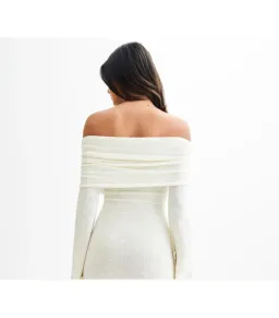 Meshki Kiki Off Shoulder Knit Rose Maxi Dress Ivory Size S / AU 8 for rent on The Volte - image 3