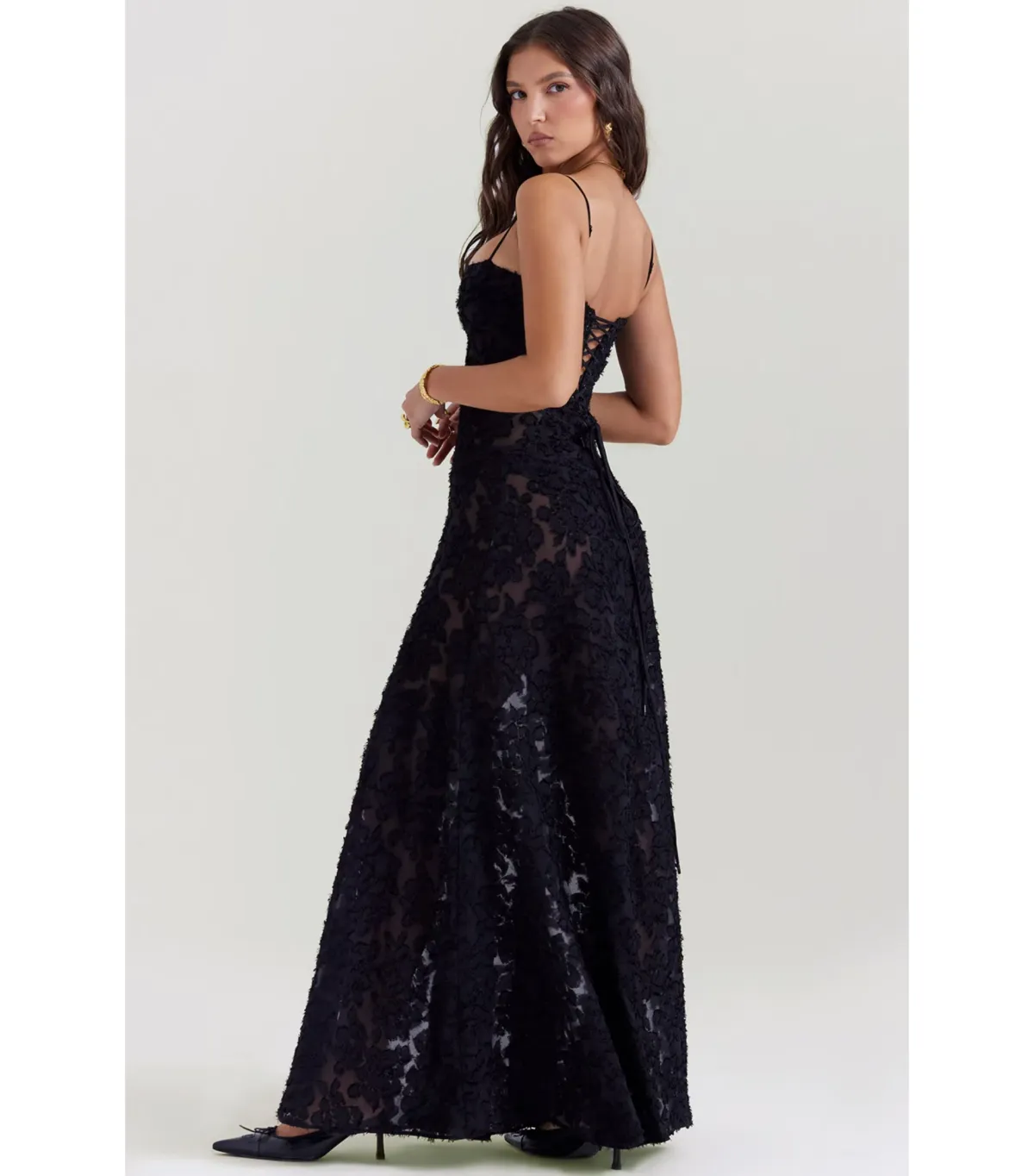 House Of CB Seren Floral Lace Back Maxi Dress Black Size AU 6 - Image 2