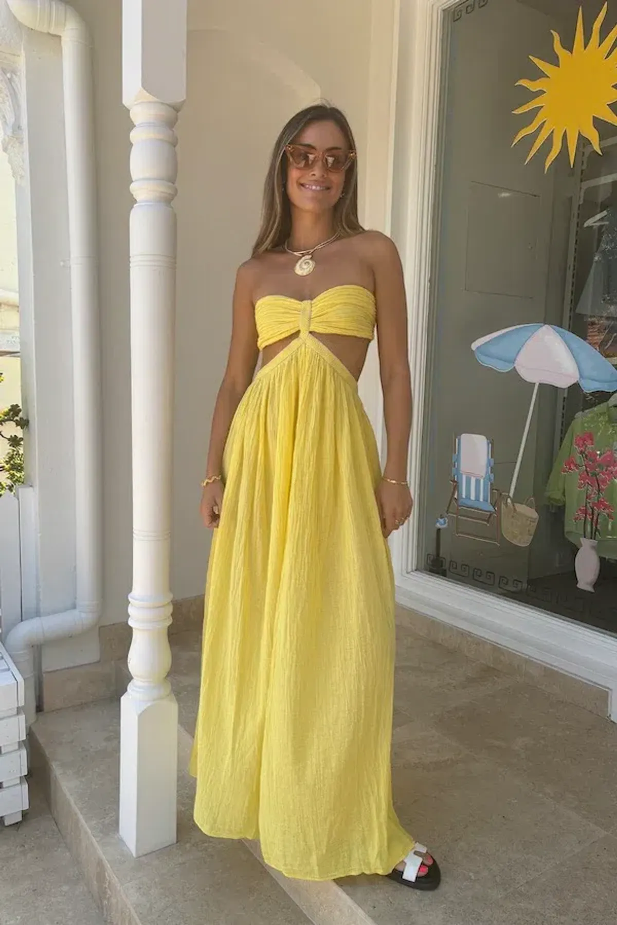D'Artemide Chloe Strapless Cotton Dress Yellow One Size - Image 1