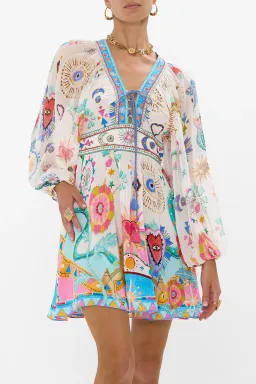 Camilla White Lace Up Front Short Dress Living In Colour Multi Size 12 for rent on The Volte - image 4