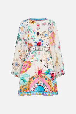 Camilla White Lace Up Front Short Dress Living In Colour Multi Size 12 for rent on The Volte - image 8