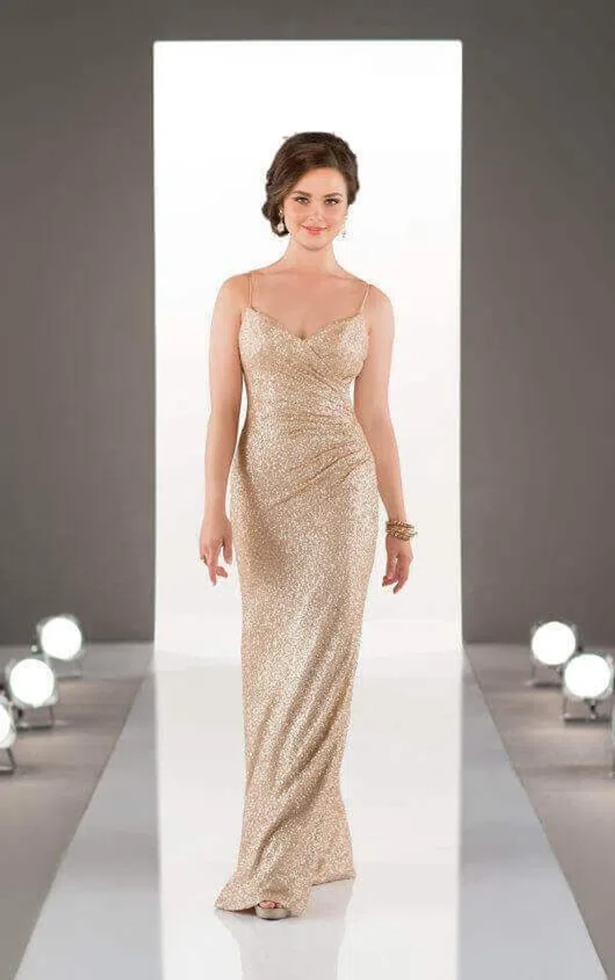 Sorella Vita 8884 Shoestring Floor Length Gown Gold Size 10 - Image 1