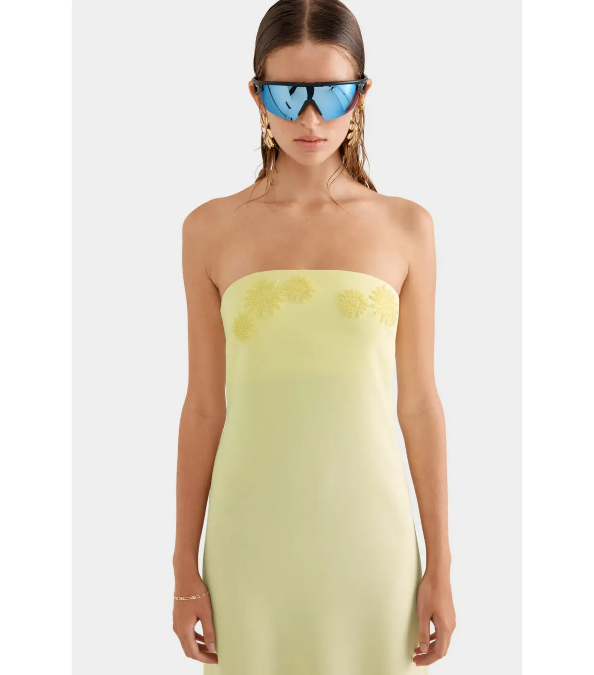 Venroy Beaded Strapless Maxi Dress in Pastel Yellow Size AU 8 - Image 2