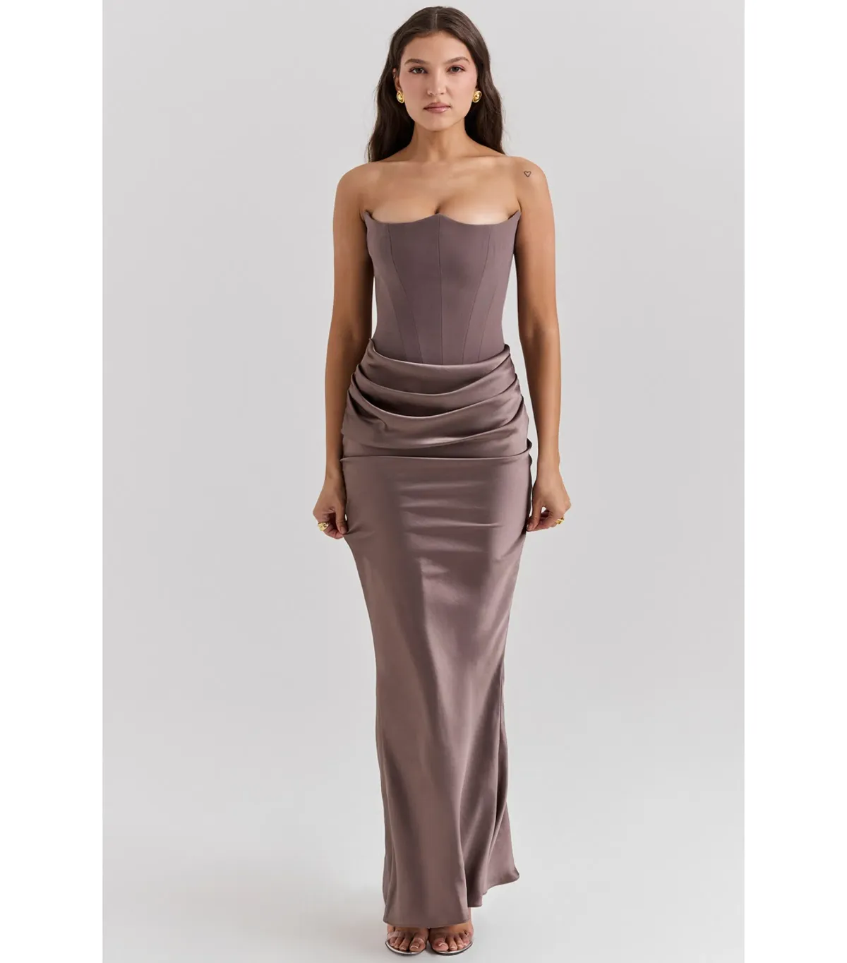 House Of CB Strapless Corset Maxi Dress Smoke Size AU 8 - Image 2