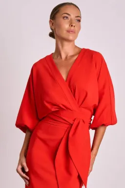 Pasduchas Emerson Drape Midi Dress Poppy Red Size 10 for rent on The Volte - image 2
