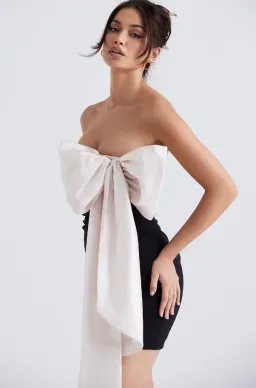 House of CB Jana Bow Mini Dress Black & Ivory Size M (AU 10) for rent on The Volte - image 4