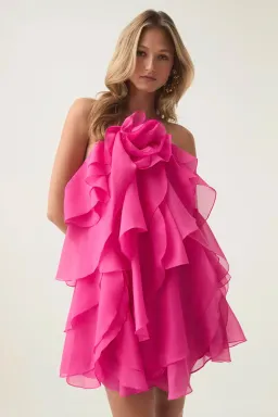 Aje Pandorea Layered Mini Dress Fuchsia Rose Size 14 for rent on The Volte - image 2