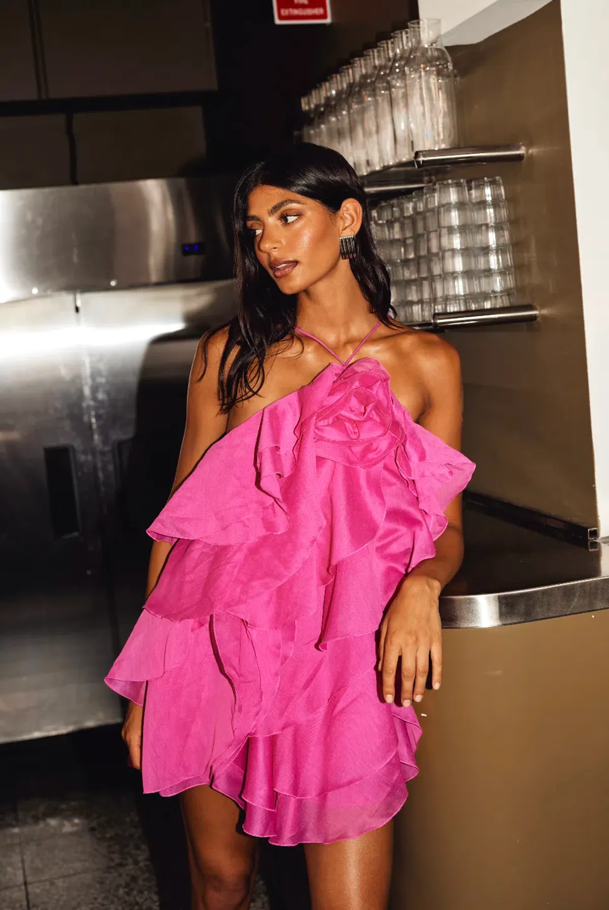 Aje Pandorea Layered Mini Dress Fuchsia Rose Size 14 - Image 1