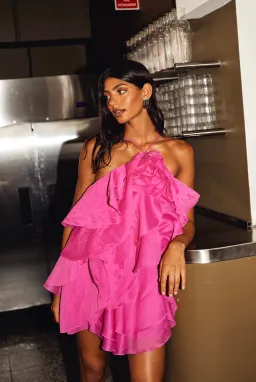 Aje Pandorea Layered Mini Dress Fuchsia Rose Size 14 for rent on The Volte - image 1