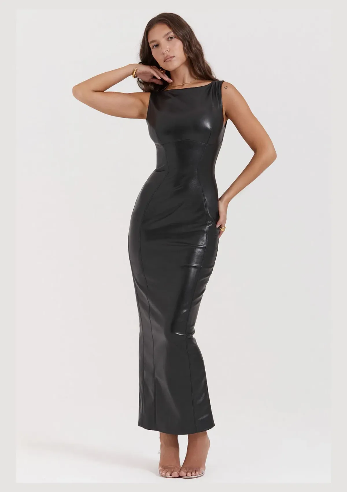 House of CB Sahara Vegan Leather Maxi Dress Black Size S / AU 8 - Image 1