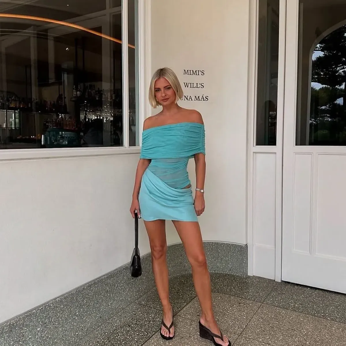 Benni Nico Off Shoulder Mini Dress Aquamarine Size S / AU 8 - Image 3