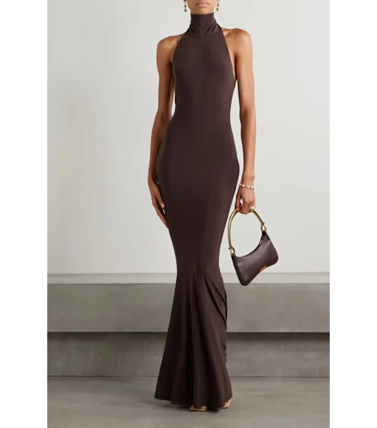 Norma Kamali Turtleneck Jersey Gown Chocolate Size AU 8 - Image 1
