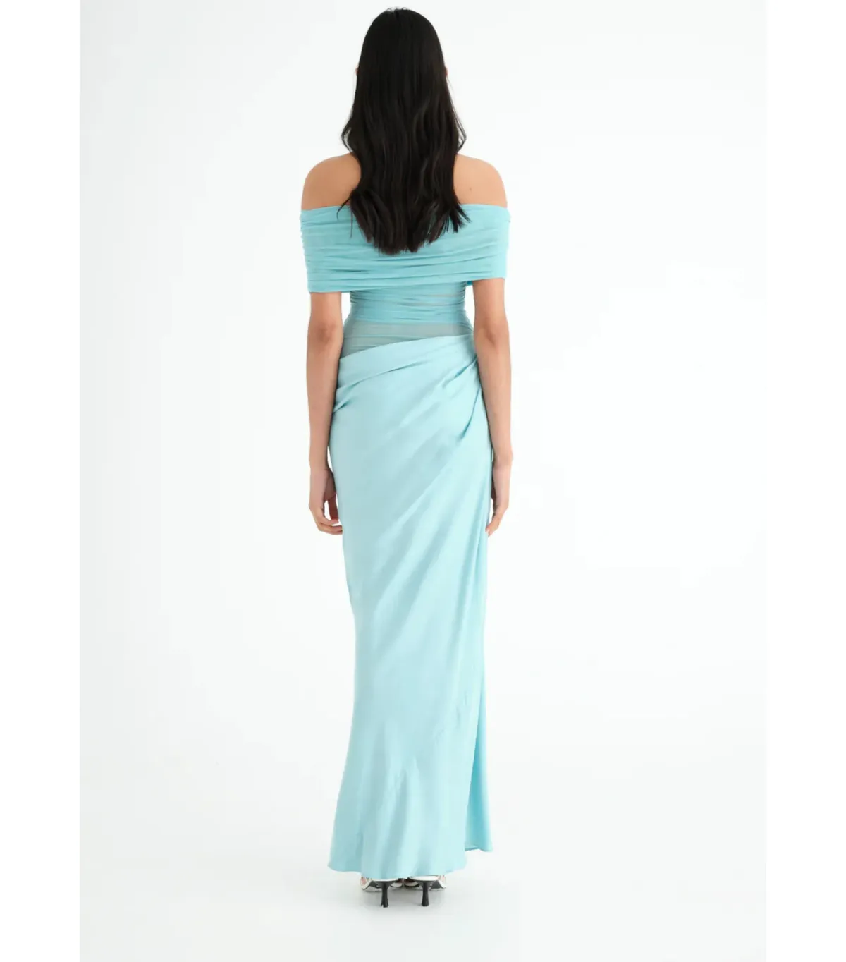 Benni Nico Off Shoulder Maxi Dress Aquamarine Size AU 8 - Image 3