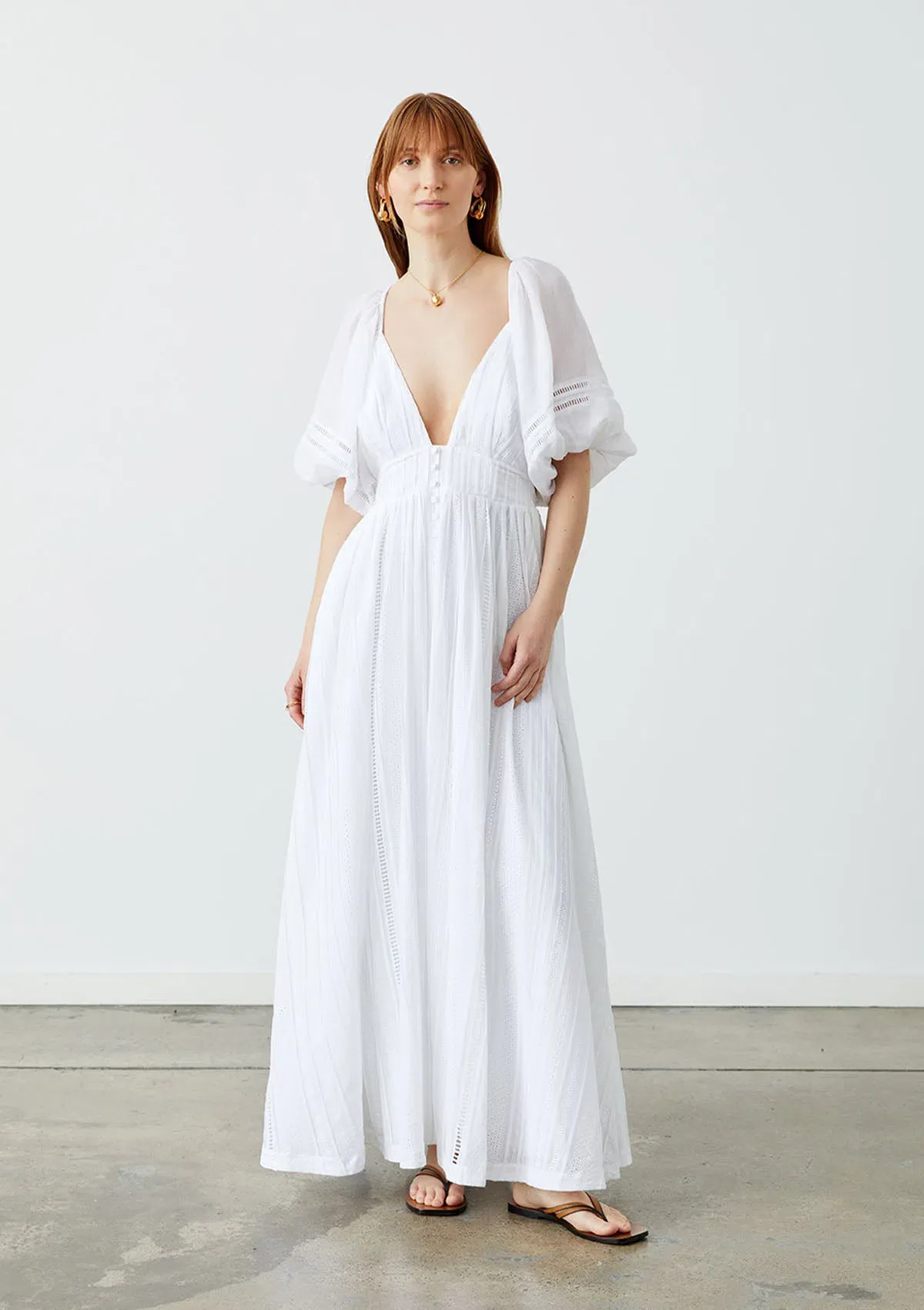 Joslin Studio Julianna Linen Ramie Maxi Dress Optical White Size 8 - Image 1
