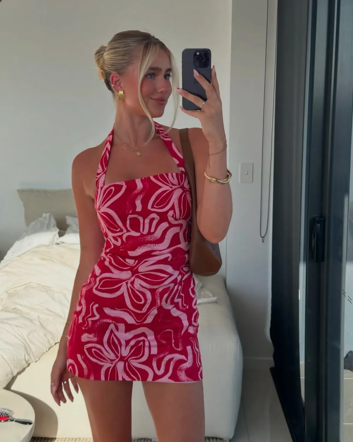 Kookai Soley Rouched Mini Dress Pink/Red Size 6 - Image 5