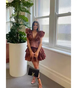 Aje Rythmic Frilled Mini Dress Brown Size AU 8 for rent on The Volte - image 3