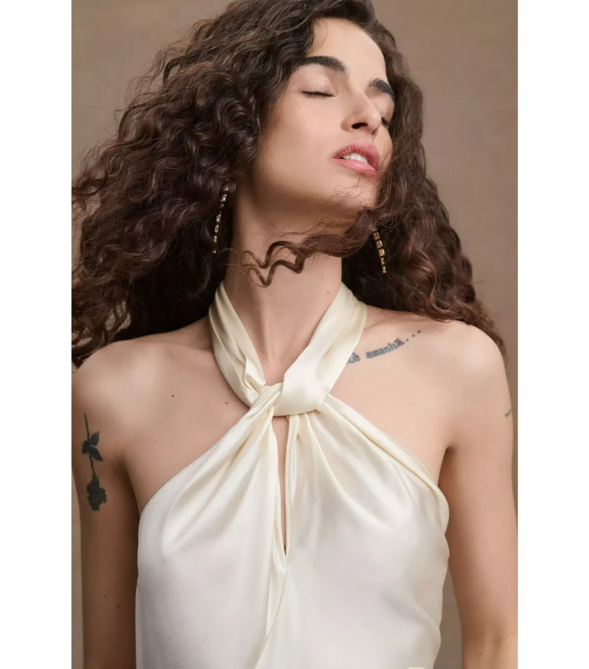 Ronny Kobo Samra Satin Twist-Halter Column Gown Cream Size AU 12 - Image 2