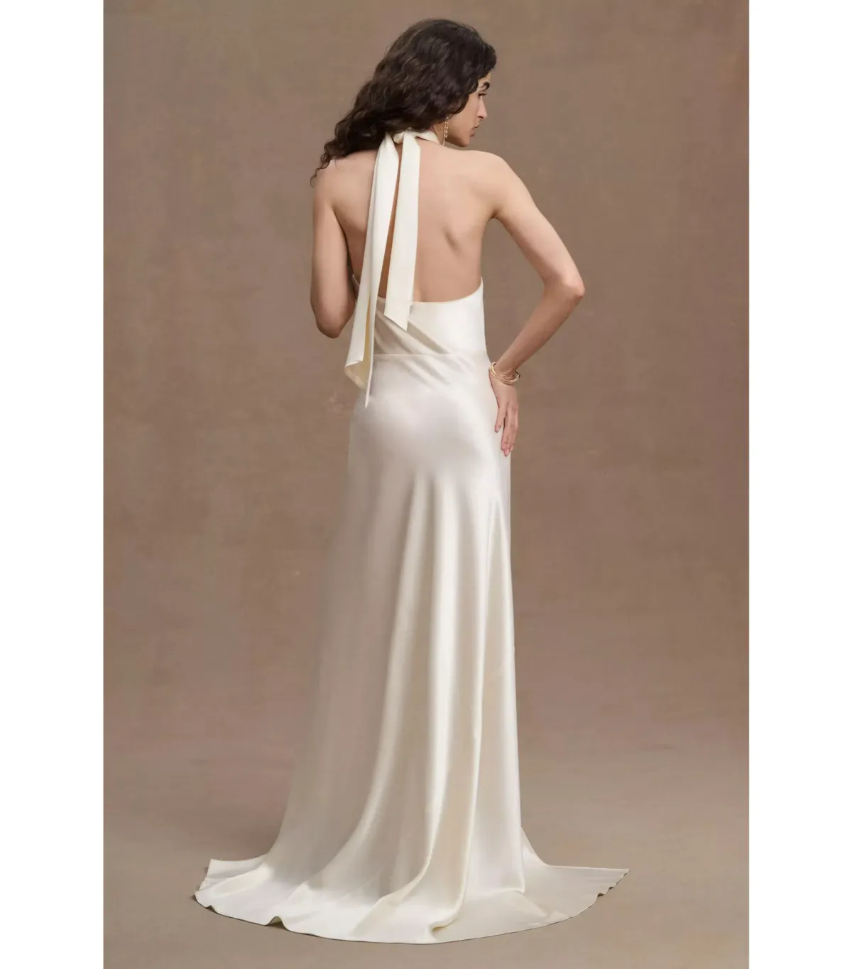 Ronny Kobo Samra Satin Twist-Halter Column Gown Cream Size AU 12 - Image 3