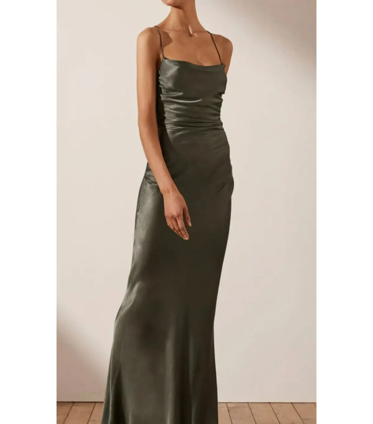 Shona Joy La Lune Lace Back Maxi Dress Olive Size AU 8 - Image 2
