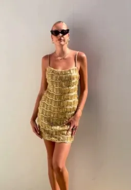 Rachel Gilbert Sadie Mini Dress Gold Size 2 / AU 10 for rent on The Volte - image 2