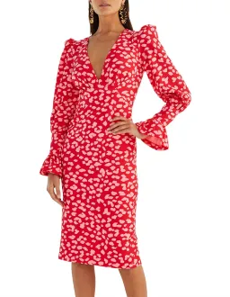 By Johnny Strawberry Leopard Tulip Midi Dress Pink Size 8 for rent on The Volte - image 3