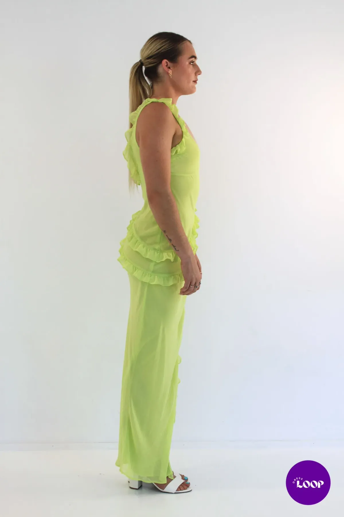 House of CB Pixie Ruffle Maxi Dress Lime Size XS / AU 6 - Image 3