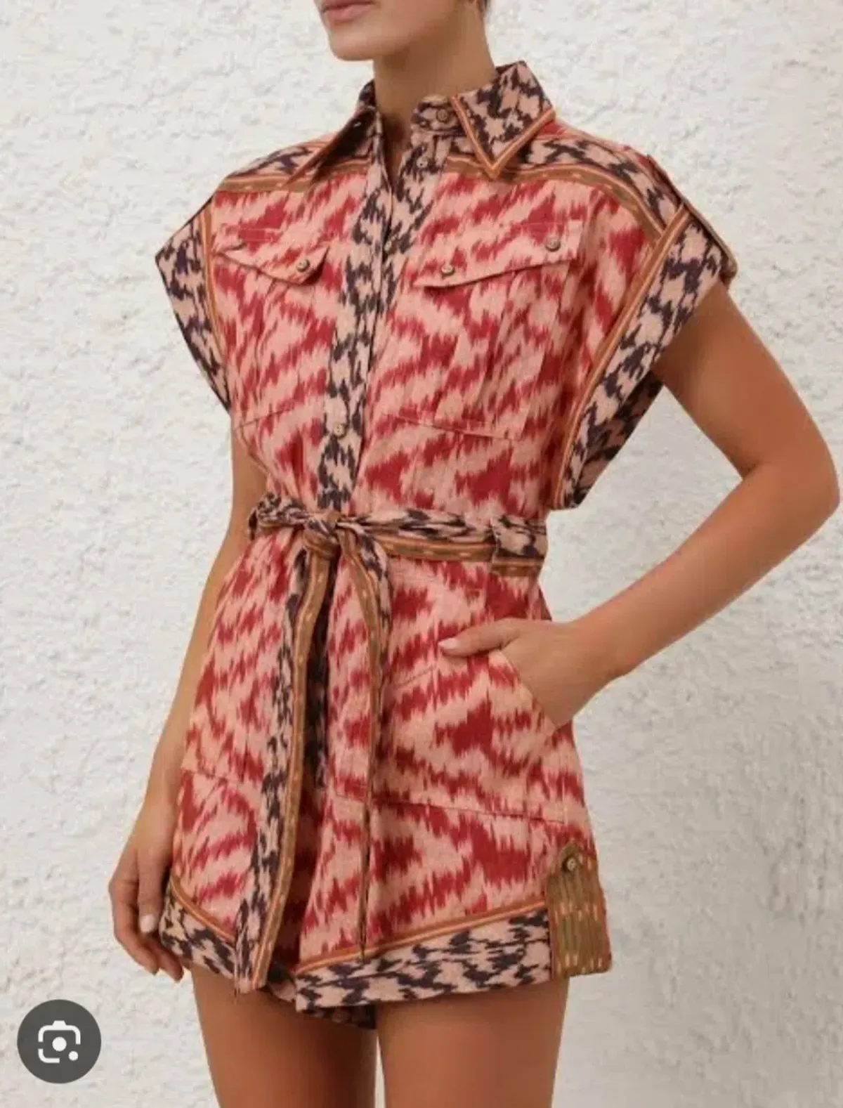 Zimmermann Wylie Pocket Playsuit Red Ikat Size 0 / AU 8 - Image 1